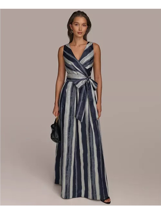 Donna Karan Dresses & Skirts - Donna Karan New York 
Women's Striped Belted Gown